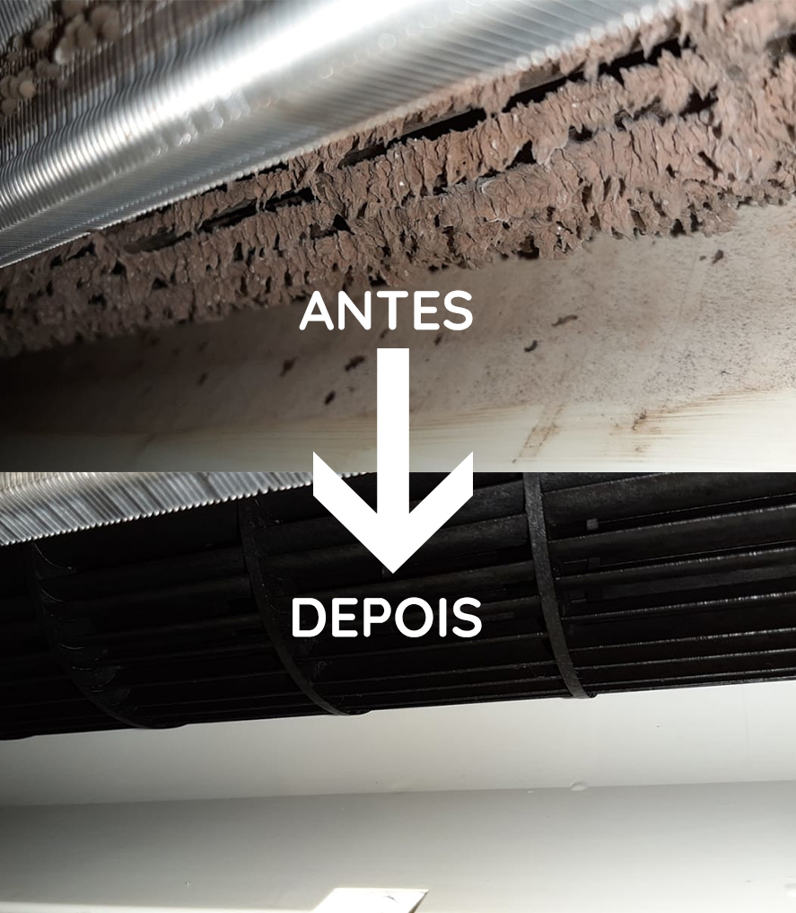 Antes e depois da higienização profissional do ar-condicionado